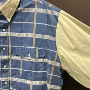 Express Riders Blue and Cream Plaid Men's Western Shirt, Size XL